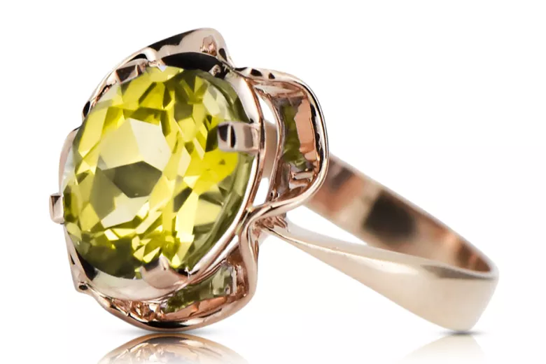 Ring Vintage craft Yellow Peridot Original Vintage 14K Rose Gold vrc206r